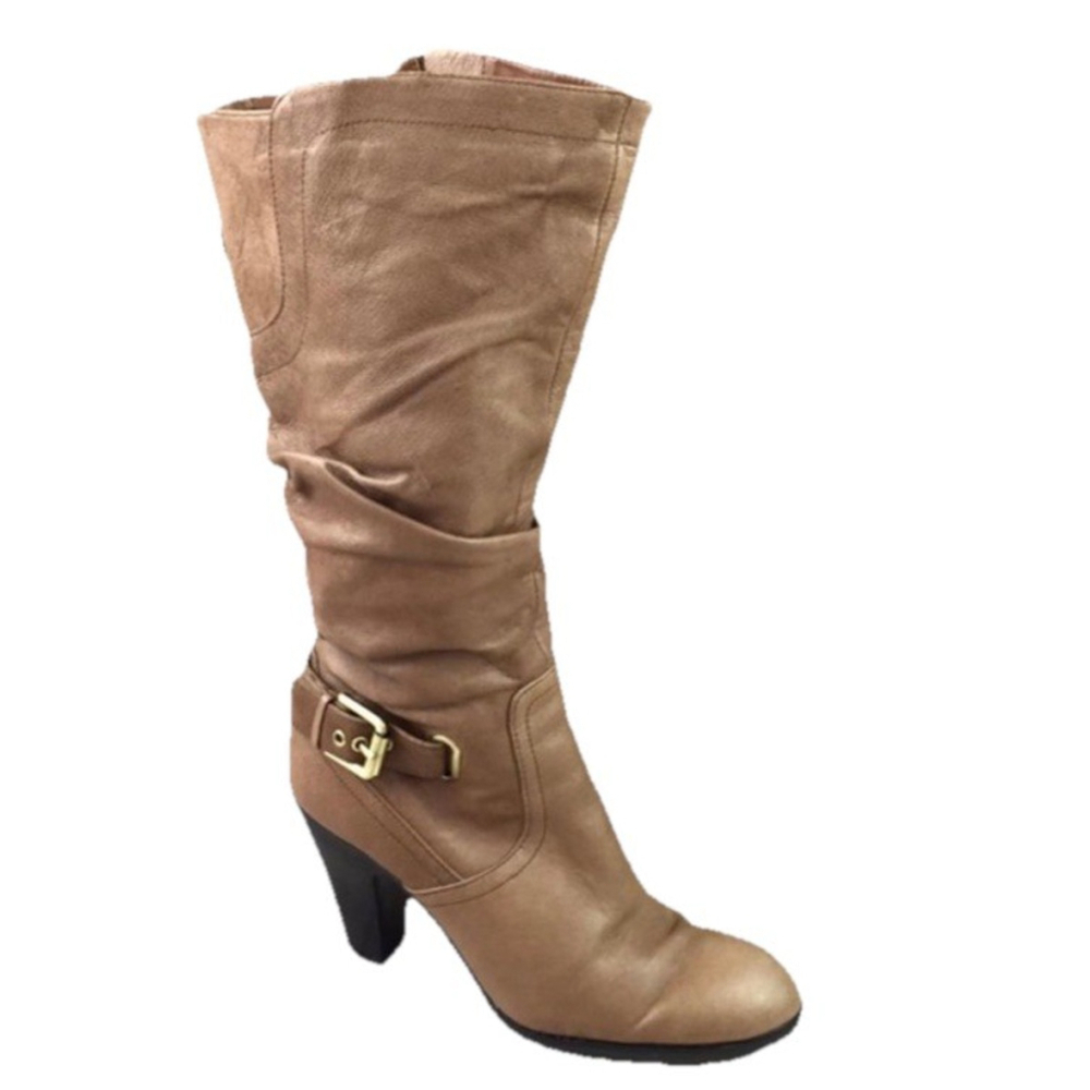 GUESS Mallay Light Brown Leather Fashion Knee High Boot Size 11 M wide calf